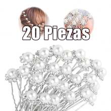 20 Unidades Horquillas para el pelo de cristal con flores nupciales para mujer, pinzas para el pelo con perlas de diamantes de imitación, horquillas brillantes para el pelo, horquillas para moño, puños para el pelo, accesorios para peinar el cabello para niñas/mujeres/bodas/fiestas - Plateado - Ver 1