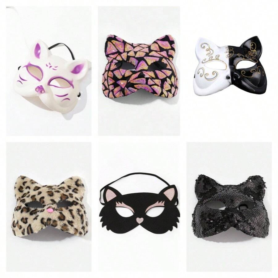 1pc Colorful Women's Cat Mask With PP Decoration, Perfect For Makeup Party And Gift Giving Halloween - Multicolor - View 1