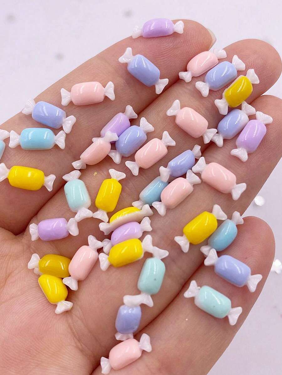 50 piezas Figuras de resina Kawaii coloridas y lindas de caramelo en miniatura, piedras planas para arte, aplicaciones DIY, manualidades de scrapbooking, decoración y accesorios de joyería