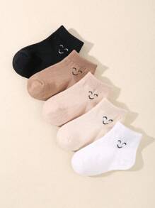 5 Pairs Baby Ankle Socks: Candy Colors, Stripes, Soft, Smiling Face Patterns, Comfortable, Casual, Versatile - Suitable For Daily Wear, New Autumn Collection, Random Color Mix - Multicolor - View 3