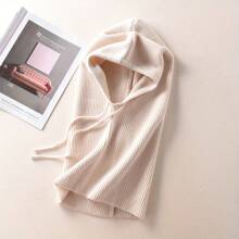 Conjunto de gorro e cachecol de malha de cor sólida feminino, 1 peça, grosso e quente, proteção auricular, versátil com capuz para outono/inverno