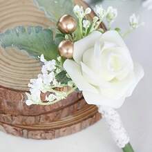 BAIFUMING 6入組復古婚禮新娘新郎胸花、伴娘玫瑰手腕花、畢業舞會胸花、人造花、人造絲花、家居客廳擺設、桌面裝飾、臥室裝飾、婚禮裝飾、婚禮用品奶白色 - Milk white-6Pcs - 查看 5
