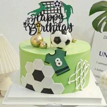 1 pieza Trofeo de fútbol brillante de papel como decoración para pastel de feliz cumpleaños, ideal para fiestas de cumpleaños y decoración de repostería - Multicolor - Ver 5