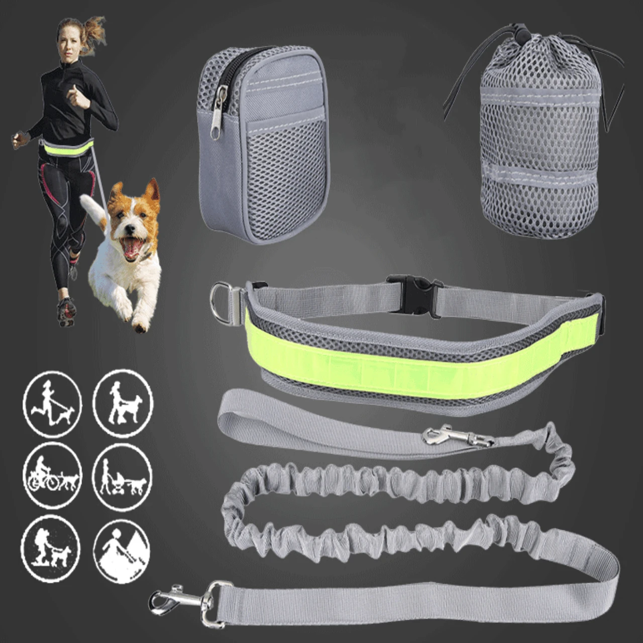 1入組寵物跑步運動牽引套件，腰包配備，多種顏色反光牽引繩和項圈，適用於小型，中型和大型犬隻 - 彩色 - 查看 1