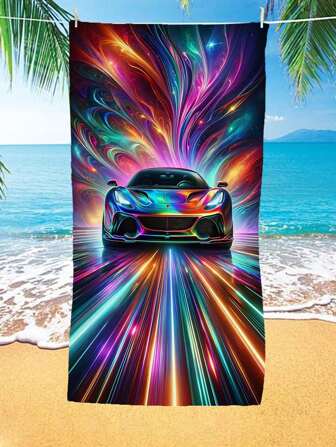 1pc 250GSM Creative Racing Car Printed Beach Towel, Super Absorbent Swimming Pool Towel, Non-Stick Sand, Extra Large Beach Blanket, Quick Drying Swim Towel, Suitable For Travel, Swimming Pool, Diving, Surfing, Yoga, Camping, Great For Motorcycle Club Gatherings, Beach Essential Summer Travel, Vacation Holiday Bathroom Decor Beach Essentials