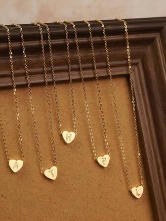 1pc Fashion Heart A-Z Initial Necklace Women Simple Stainless Steel Link Chain Necklace For Women Pendant Fashion Jewelry Gift Valentines, Mom, Mother, Mother's Day, Gift