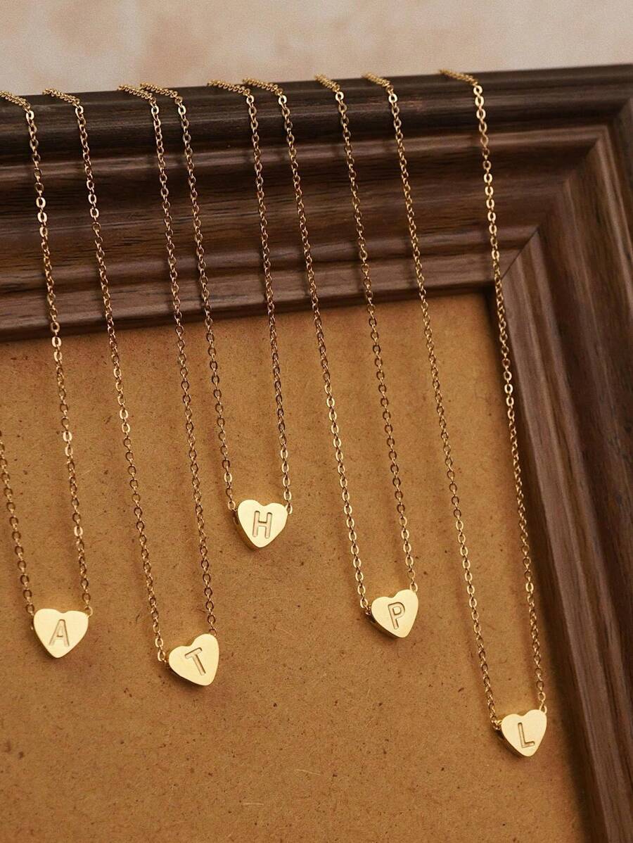 1 件时尚心形 A-Z 字母项链女式简约不锈钢链条项链女式吊坠时尚珠宝礼物情人节、妈妈、母亲、母亲节、礼物 - 心字母 - 查看 1