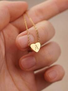 1 件时尚心形 A-Z 字母项链女式简约不锈钢链条项链女式吊坠时尚珠宝礼物情人节、妈妈、母亲、母亲节、礼物 - 心字母 - 查看 2