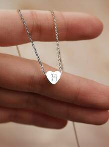 1 件时尚心形 A-Z 字母项链女式简约不锈钢链条项链女式吊坠时尚珠宝礼物情人节、妈妈、母亲、母亲节、礼物 - 心字母 - 查看 11