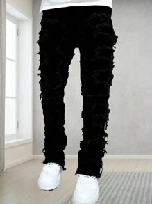 Tween Boy Patched Frayed Casual Jeans