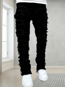 Tween Boy Patched Frayed Casual Jeans