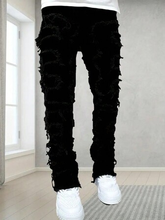 十幾歲男孩撞色毛邊牛仔褲