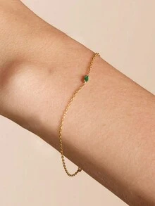 HuooNew 一款簡約的925純銀綠鋯石鑲嵌手鍊，適合女性日常佩戴