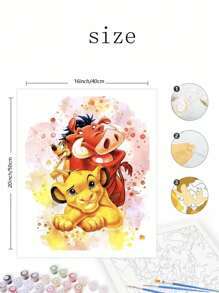 1 Set de kit de pintura al óleo digital DIY personalizado de dibujos animados león y jabalí, Set de pinturas de arte, para la decoración del dormitorio y la pared, el mejor regalo para amigos, tamaño: 40 * 50CM