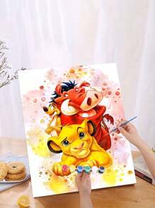 1 Set de kit de pintura al óleo digital DIY personalizado de dibujos animados león y jabalí, Set de pinturas de arte, para la decoración del dormitorio y la pared, el mejor regalo para amigos, tamaño: 40 * 50CM