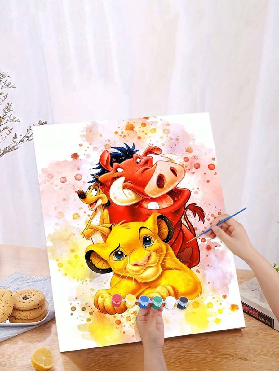 1 Set de kit de pintura al óleo digital DIY personalizado de dibujos animados león y jabalí, Set de pinturas de arte, para la decoración del dormitorio y la pared, el mejor regalo para amigos, tamaño: 40 * 50CM