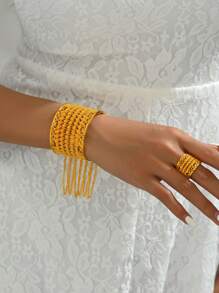 18K vergoldetes 2 Stücke Armbänder- und Ringe-Set für Frauen, elegantes Schmuckset für Hochzeit, Party