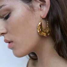 1 对 Fulani Basket 金色圆形耳环，适合女士女孩，波西米亚风，经典纹理不对称镂空盾形厚实大号垂坠耳环，适合妻子妈妈姐妹朋友，时尚珠宝配饰 - 提籃耳環 - 查看 3