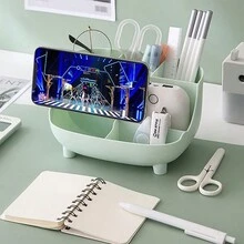 1pc Multi Functional Desktop Storage Box, Dormitory Makeup Box, Stationery Storage Box, Office Pen Holder, Miscellaneous Items Storage Box - Multicolor - View 3