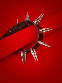 1pc Personalized Punk Double Row Long Spike Rivet PU Leather Choker, Ideal Women's Accessory For Daily Wear - Black - View 4