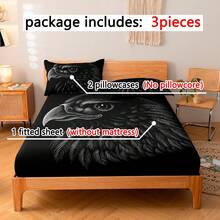 3入組神秘老鷹頭像圖案床上用品套裝-柔軟舒適的卧室、客房和宿舍裝飾床上用品套裝（1張床套+2枕套）