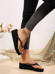 Chanclas de cuña decoradas con pedrería para mujer. Sandalias elegantes, ligeras y cómodas para actividades al aire libre