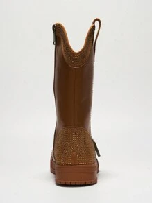 Women's Western Rhinestone Wing Ankle Boots With Buckle Trim - Lug Round Toe Low Heel For Special Events - 棕色 - 查看 6