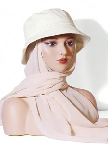 1 buc. Set simplu/colorat la modă pentru femei, inclusiv batic de culoare uni, pălărie din șifon, 2 buc eșarfă și combinație de pălărie - Multicolor - Vizualizare 14