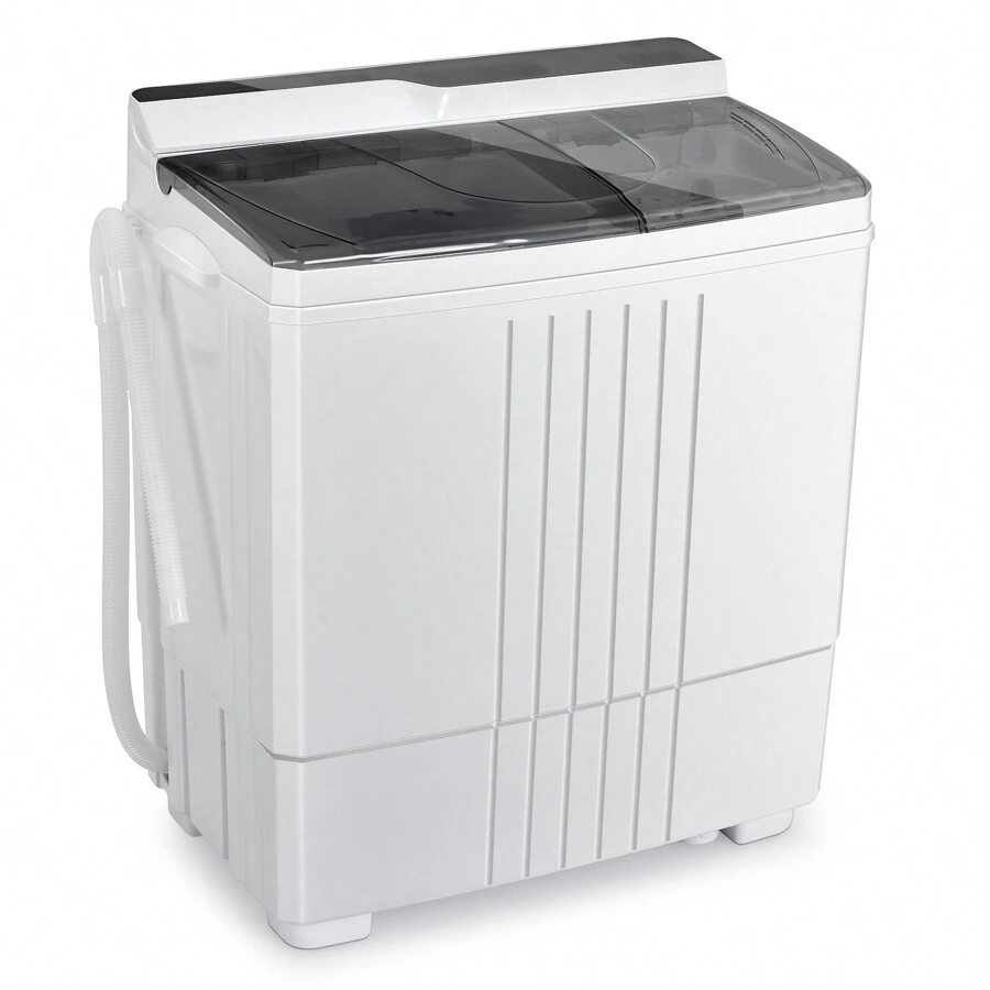 Portable Washing Machine, Twin Tub Washer And Dryer Combo, 21lbs Compact Mini Laundry Clothes Washer, Built-In Drain Pump, Semi-Automatic Wash And Spin Cycle For Apartment Dorm Camping RV - White - View 1
