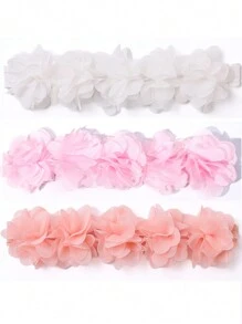 3pcs/Set Solid Color Chiffon Floral Baby Headbands, Suitable For All Seasons - White - View 1