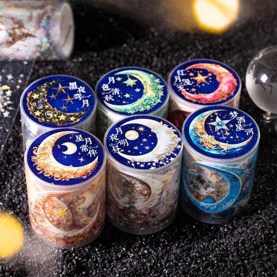 1卷2米月亮之秘和紙膠帶,防水PET材料,清晰印刷,可裝飾手機、電腦、遊戲機、日記、水壺、滑板、行李箱等產品 - 紅月漫天 - 查看 1