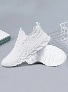 Men's Lace Up Flat Shoes Mesh Breathable Sports Shoes Training Tennis Shoes Walking Sneakers Breathable Casual Shoes Fashion Shoes For Men White