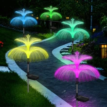 Đèn sứa sợi quang 5 lớp chạy bằng năng lượng mặt trời với điểm nhấn là ngôi sao - Đổi 7 màu, Hoàn hảo cho trang trí sân vườn và bãi cỏ ngoài trời - Đèn LED sợi quang hình con sứa năm cánh - Xem 5