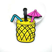 1 pieza/2 piezas Etiqueta de equipaje de PVC con diseño creativo de dibujos animados de piña y árbol de coco, etiqueta de dirección para parejas, esencial de viaje para mochila, bolsa de viaje, maleta y equipo de viaje, de vuelta a la escuela - Multicolor - Ver 9