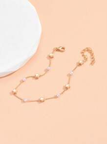 1 Pieza Pulsera De Tobillo Minimalista Con Cadena De Cobre, Colgante De Estrella De Mar Con Perla Falsa Estilo Vacacional De Playa Adecuado Para Uso Diario De Mujeres