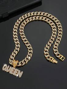 Hip Hop Rhinestone Letter Charm Necklace Perfect Jewelry Gift For Party For Women Men - Gold - View 10