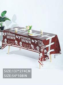 1pc 137*274CM/54*108IN Disposable Party Decor Tablecloth, Personalized Brown Rugby Theme Tablecloth, Suitable For Various Themed Parties And Daily Use - Multicolor - View 2