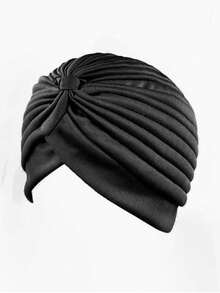 1 szt. Modny turban damski Nadaje się do codziennego użytku, na każdą porę roku, nakrycie głowy, joga, po porodzie, zima, plaża, wakacje, elegancki kapelusz Bonnet Turban na włosy - Czarne - Zobacz 3