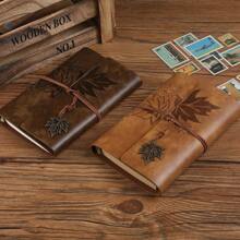 1 pieza con diseño de hoja Cuaderno , café marrón retro Cuaderno para oficina