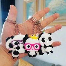 12 Pcs Cute Panda Keychain Soft PVC Bear Party Favors Key Ring For Pandas Lovers Gift Birthday Decoration Bag Charm - Multicolor - View 2