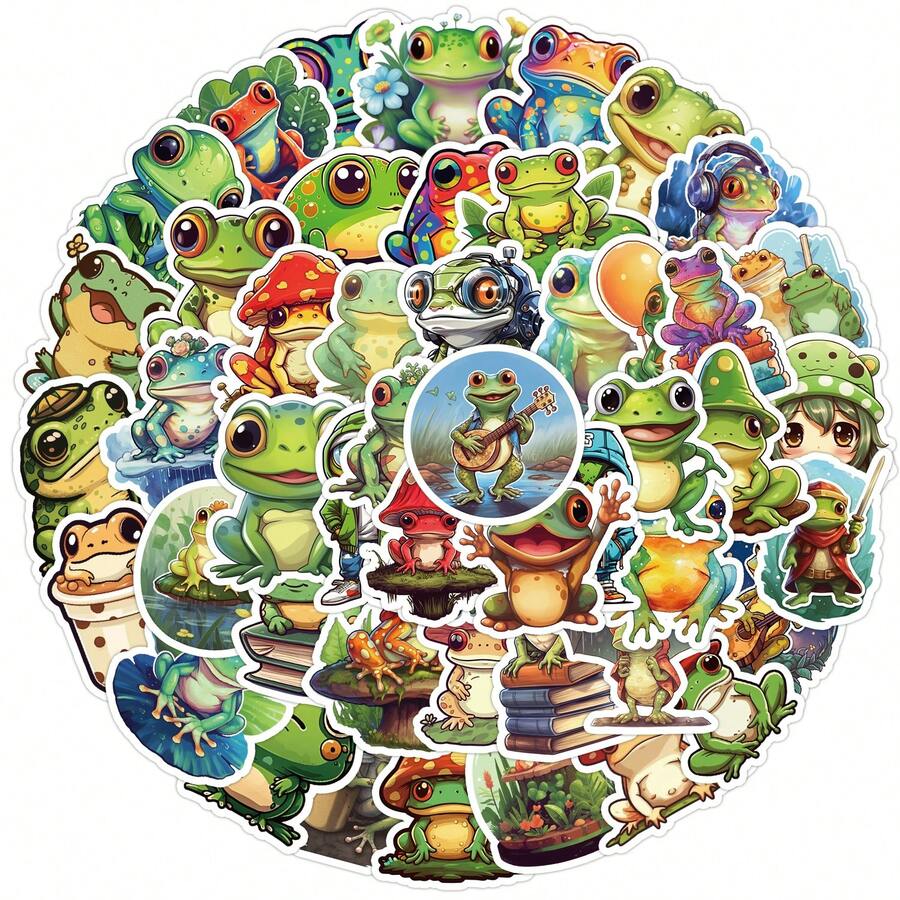 50入組青蛙防水DIY創意塗鴉貼紙，適用於吉他、滑板、水壺、帽、雪板、手提電腦、手機殼、冰箱門、行李箱塗鴉貼紙 - 彩色 - 查看 1