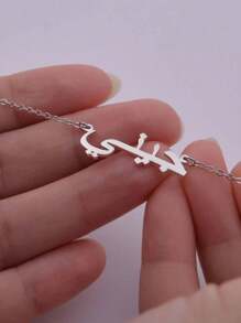 Customized Arabic Name Necklace For Women, Personalized Stainless Steel Gold Plated Necklace, Islamic Jewelry, Wedding Gift, Gift For Girlfriend, Couple Anniversary Gift, Valentine's Day & New Year Gift, Silver Fashionable, Retro, Minimalist, Unisex, Customized Casual, Personalized, Unique, Ideal Gift For Him, Ideal Gift For Her, Gift For Boyfriend, Girlfriend, Dad, Family, Friends, Son, Mom, Daughter, Grandparents - Silver - View 3