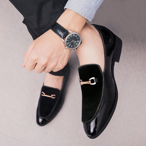Men's Buckle Decoration Monk Strap Dress Shoes Wedding Party Formal Shoes Black Loafers