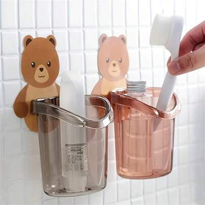 حامل دب جداري للمقابض 1 قطعة / 2 قطعة، حامل فرشاة الأسنان والحلاقة ذو صرف، حامل فرشاة التجميل، رف تخزين الحمام