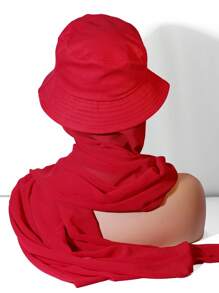 1 buc. Set simplu/colorat la modă pentru femei, inclusiv batic de culoare uni, pălărie din șifon, 2 buc eșarfă și combinație de pălărie - Multicolor - Vizualizare 11