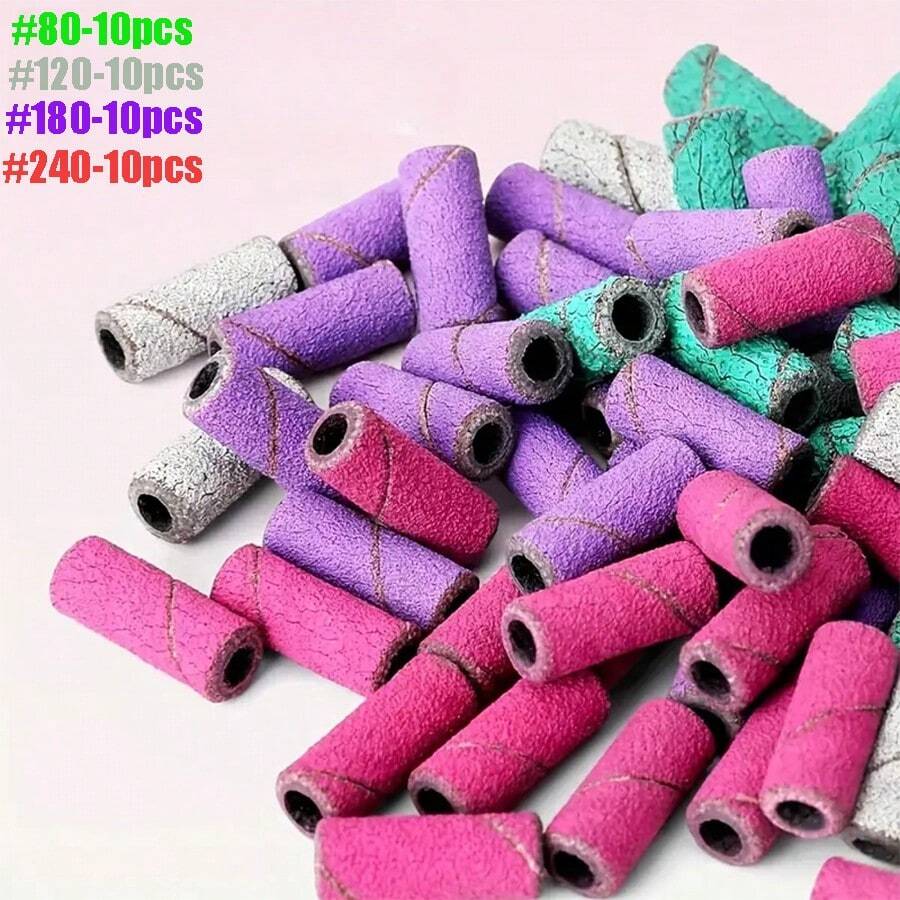 40Pcs Small Sanding Bands With 3.1MM Mandrel Bit For Nail Drill, 80 120 180 240 Grit Mini Nail