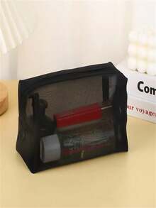 Nylon Mesh Makeup Bag Toiletry Pouch Large Capacity Organizer Cosmetic Bag - Black - View 21