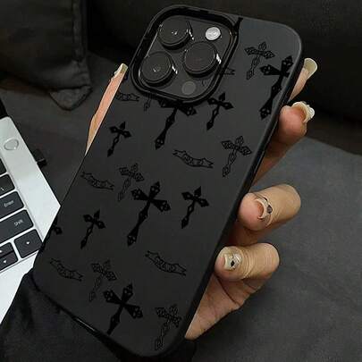 Funda de teléfono de lujo con cruz gótica negra, funda de teléfono con textura de enrejado premium compatible con iPhone 11/12/13/14/15/15 Pro/15 Plus/15 Pro Max/7 Plus/8 Plus/X/Xs Max/Xr/11 Pro/12 Pro/13 Pro/14 Pro/12 Mini/13 Mini/11 Pro Max/12 Pro Max/13 Pro Max/14 Pro Max/14 Plus/6/6s/6 Plus/7/8/SE y Galaxy A54/A14/A12/A13/A15/A32/A33/A24/A52S/S20/S21/S22/S23/S24/S23 Plus/S24 Ultra, regalo de cumpleaños, versión internacional, no la versión nacional