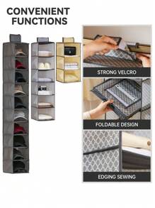 1pc 10-Tier Hanging Wardrobe Storage Box, Wardrobe Hanging Hook, Multi-Layer Hanging Storage Bag, Can Be Used To Store Bags, Hats, Underwear, Etc. Handmade Measurement May Have Slight Errors. - Multicolor - View 7