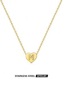 1 件时尚心形 A-Z 字母项链女式简约不锈钢链条项链女式吊坠时尚珠宝礼物情人节、妈妈、母亲、母亲节、礼物 - 心字母 - 查看 27